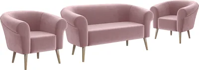 Produktbild von MEBLINI Mini Sofa Set 2-1-1 für Wohnzimmer - Mini Lounge für vier Personen - Küchensofa - Sofa Klein - Sitzgarnitur - Polstergarnitur - Sofagarnituren - EMILIA - 2+1+1 - Rosa Samt