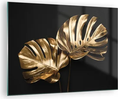 Produktbild von Bilder auf glas - Einteilig - Golden Blätter Monster - 70x50cm - Glasbilder - Wandbilder - Bilder - zum Aufhängen bereit - Wanddekoration aus Glas - Glas Bilder - Wandbild auf Glas - GAA70x50-4735
