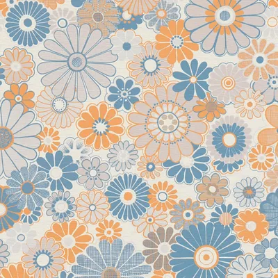 Produktbild von Profhome 395352-GU Retro Tapete Blumen blau braun-beige creme-weiß 4,5 m2