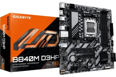 Obrázek produktu pro GIGABYTE B840M D3HP, AMD, Zásuvka AM5, AMD Ryzen 7000 Series, AMD Ryzen 8000 Series, AMD Ryzen 9000 Series, Zásuvka AM5, DDR5-SDRAM, 256 GB