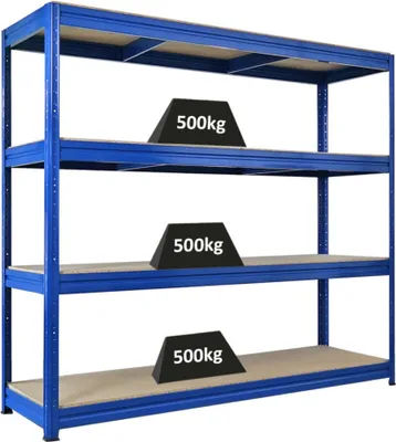 Produktbild von Schwerlastregal DINO | HxBxT 180x200x60cm | 4 Spanplatten-Ebenen 16mm | Fachlast 500kg | Blau