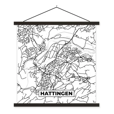 Produktbild von MuchoWow® Textilposter Hattingen - Stadtplan - Karte 90x90 cm mit schwarzem Rahmen - Magnetisches