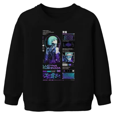 Obrázok produktu pre Lucyna Kushinada, cyberpunková Japonsko, Y2K, Edgerunners, mikina s kapucňou, čierna, veľkosť 104