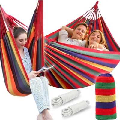 Produktbild von Robuste Doppelhängematte groß XXL Boho 2-in-1 Schaukel aus Baumwolle 290 cm