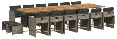 Produktbild von vidaXL 17-tlg. Garten-Essgruppe mit Kissen Grau Poly Rattan