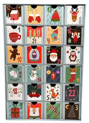 Produktbild von Adventskalender 24 Fächer DIY Weihnachtsdeko robust Karton Kunststoff