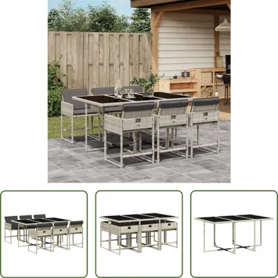Produktbild von The Living Store 7-tlg. Garten-Essgruppe mit Kissen Hellgrau Poly Rattan