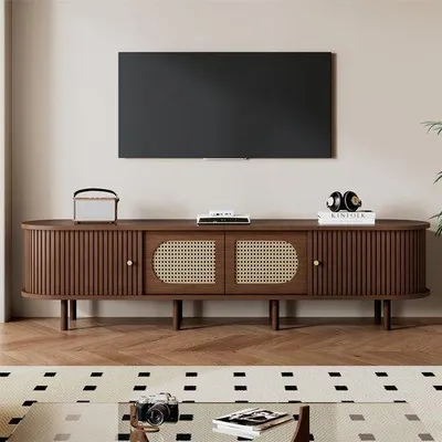 Image de Meuble TV - Panneaux de fibres - Couleur foncée - Forme ovale - 180 x 40 x 40 cm