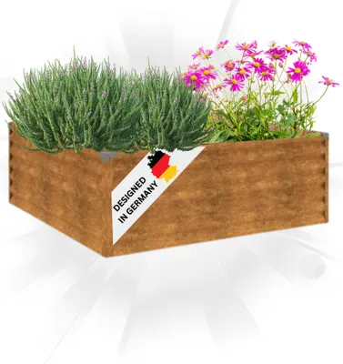 Produktbild von DELUKE® Hochbeet aus Cortenstahl AKSEL | unten offen | Pflanzenbeet Metall Gartenbeet Blumenbeet Beet hoch Frühbeet für Garten Gemüsebeet, 100x100x36cm