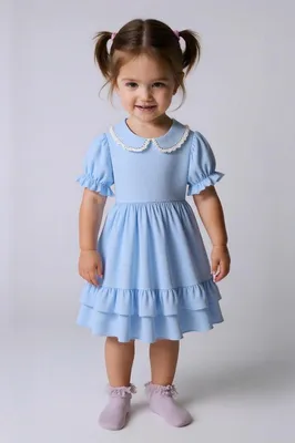 Sommerkleid für Mädchen mit Puffärmeln, Peter-Pan-Kragen und Vintage-Rüschen für Kleinkinder und Kinder von 2 bis 9 Jahren