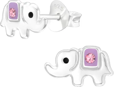 Produktbild von Kinder Ohrringe Ohrstecker 925 Sterling Silber Elefant mit Kristall
