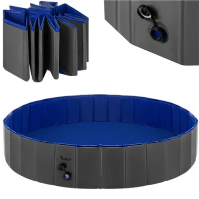Image de Piscine gonflable pour chiens, dimensions 160 x 30 cm, couleur bleu-gris