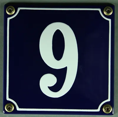 Produktbild von Hausnummernschild 9 blau - weiß 12x12 cm Schild Emaille Hausnummer Haus Nummer Zahl