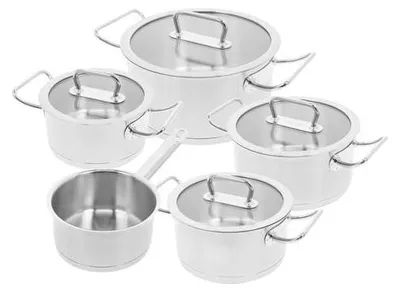 Produktbild von Demeyere Diverto 3 Edelstahl-Kochgeschirrset, 5-teilig, inkl. 4 Töpfe & 1 Kasserolle, für Induktion & Ofen geeignet