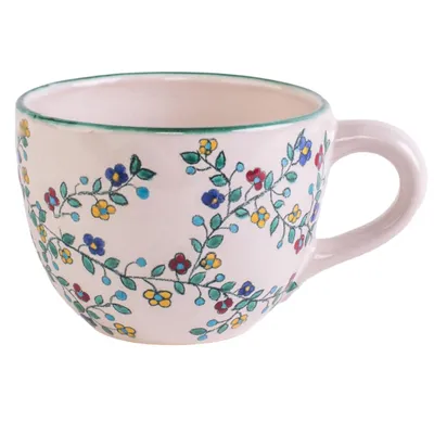 Produktbild von Steinzeug Suppentasse weiß glasiert Blumenranke – Ø 11,5 cm Küchen Geschirr spülmaschinengeeignet 8,5 cm hoch florales Design dekoratives Muster