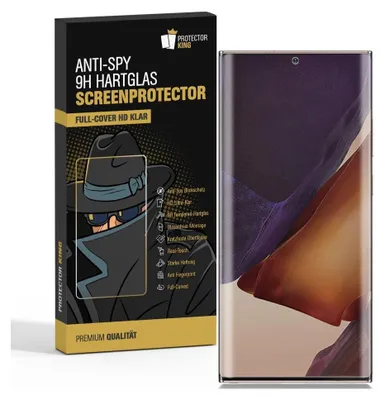 A product box for an anti-spy screen protector is shown next to a smartphone.