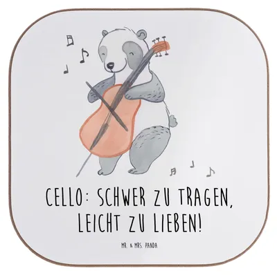 Produktbild von Mr. & Mrs. Panda Holzuntersetzer Cello Liebe - Weiß - Geschenk, Musikinstrument, Untersetzer für Gläser, Musik, Tassenuntersetzer, Coaster, Musiker, Instrument, Cellist