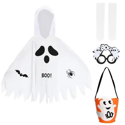 Halloween-Gespenstkostüm für Kinder, Geistercape mit Brille