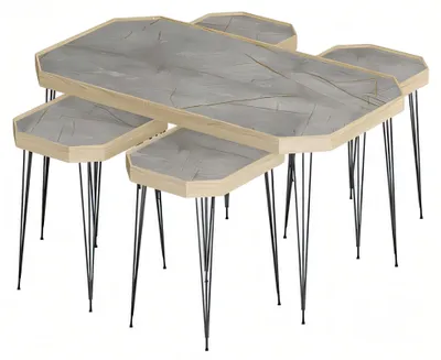 Obrázek produktu pro Eleganter grauer Holz-Couchtisch mit Beistelltischen im modernen Stil