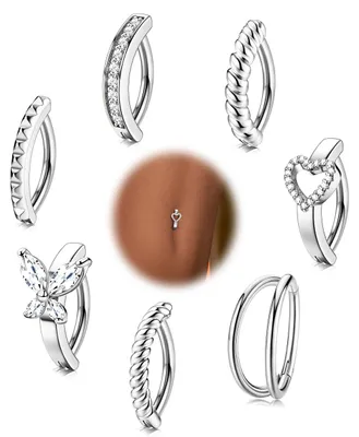 Obrázok produktu pre Dailygoody - Brušný piercing - Chirurgická oceľ - Hypoalergénny - Dizajn s motívom srdca a motýľa - Jednoduchý obrútený kruh - Vhodný pre ženy - Zir...