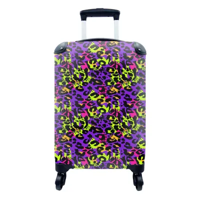 Produktbild von MuchoWow® Koffer Handgepäck Trolley Rollkoffer Kleine Reisekoffer mit 4 Rollen - Pantherdruck - Neon - Regenbogen - Cabin Size < 55x40x23 cm & 55x40x20 cm - Fotokoffer - Kabinenkoffer - Boardgepäck - Reise-Box - Reisekoffer - Reisegepäck - Koffer mit Bild - Trolley für Kinder