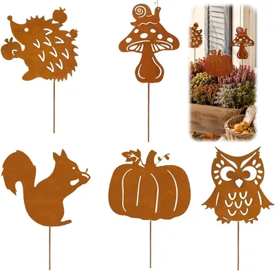 Immagine prodotto di Picchetti decorativi in metallo, set da 5 pezzi, decorazioni autunnali per giardino e balcone