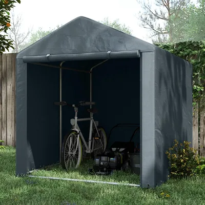 Produktbild von Zeltgarage Fahrrad Motorrad Reißverschlusstür, Geräteschuppen PE-Plane UV-beständig, Dunkelgrau | 160 x 218 x 172 cm | verzinkter Stahl | 3 Fahrräder