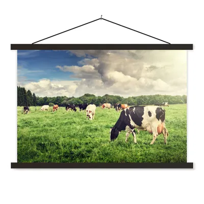 Produktbild von MuchoWow® Textilposter Kühe - Weide - Natur - Tiere - Landschaft 120x80 cm mit schwarzem Rahmen - Wanddeko