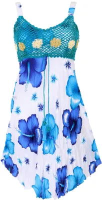 Produktbild von Boho Minikleid, Sommerkleid Hawaii, Krinkelkleid - Weiß/türkis, Damen, Viskose, Kleider