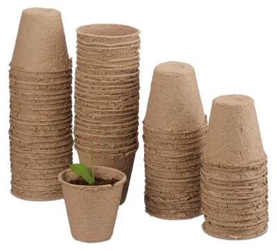Productafbeelding van Kweekpotjes - Kweekpot biologisch afbreekbaar - Papiervezel - Rond 8 cm - 80 stuks - Beige