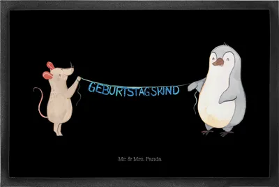 Produktbild von Mr. & Mrs. Panda fußmatte Maus Pinguin Geburtstag 50 x 75 cm - Schwarz - Geschenk, Geburtstage, Eingangsmatte, Schmutzfangmatte, Happy Birthday, Fußabtreter, Fussmatte