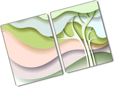 Produktbild von Tulup Glas Herdabdeckplatte - 2x40x52 cm - Glaskeramikkochfeld-Abdeckung Spritzschutz Glasabdeckplatte Kochplattenabdeckung und Schneidebrett - Zweiteilig - Kunst: modern & klassisch - Baum Abstrakt - Grün