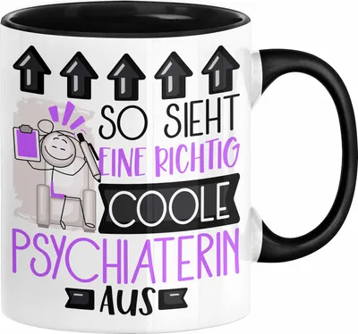 Produktbild von Psychiaterin Geschenk Tasse Geschenkidee für Psychiaterin Geburtstag Weihnachten Spruch So Sieht Eine Richtig Coole Psychiaterin Aus Kaffee-Becher  (Schwarz)