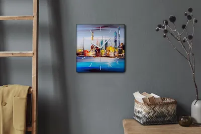 Produktbild von Coloray Hodiny Unikátní 30x30 cm Tiché hodiny Pro obývací pokoj a kuchyň Nástěnné hodiny Plátno Bílé ručičky hodin - Město Meer