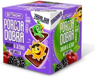 KOSTKA Z NIESPODZIANKĄ (PRZEKĄSKA JABŁKOWO - JEŻYNOWA + ZABAWKA) 16 g - PORCJA DOBRA