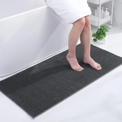 Productafbeelding van Antislip badmat van chenille, 60 x 120 cm (rechthoekig), donkergrijs