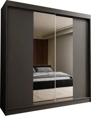 Produktbild von Masseno Schiebetürenschrank LUCENZA 200 cm Kleiderschrank Schlafzimmer Schrank 2-türig mit Spiegel Grau