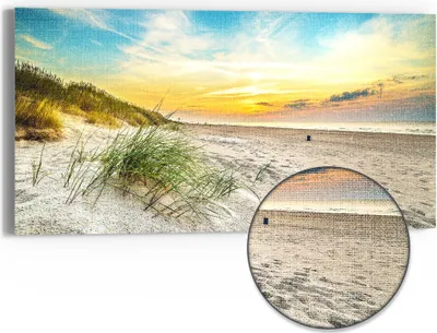 Produktbild von DEQORI Hybrid Leinwand Bild 60x30 cm 'Baltischer Dünenstrand' Wandbild Glas flach modern