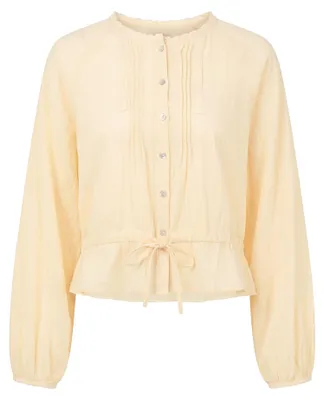 Produktbild von Damen Bluse aus 100% Baumwolle mit Kordelzug, Boho-Stil, gelb, Größe XS
