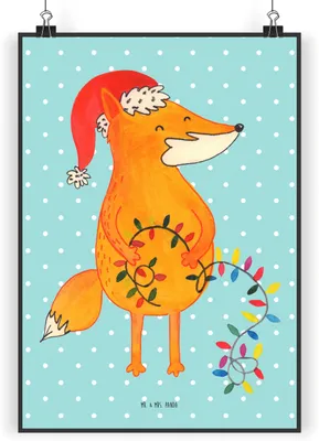 Produktbild von Mr. & Mrs. Panda Bild Fuchs Weihnachten DIN A5 - Türkis Pastell - Geschenk, Wandbild, Nikolaus, wanddeko, Winter, Heiligabend, Weihnachtsmann, Plakat, Kunstdruck, drucke