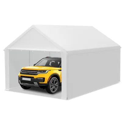 Obrázok produktu pre TRMLBE Prístrešok na auto 4x6 m Stanová garáž s odnímateľnými bočnými stenami Veľký garážový stan Skladovací stan UV ochrana Vetruvzdorný Zimný stan Prístrešok na auto, biely