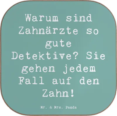 Produktbild von Mr. & Mrs. Panda Untersetzer für Gläser Spruch Zahnarzt Detektiv - Meeresbrise - Geschenk, Glas, Zahnheilkunde, zahnmedizinischer Beruf, Geschenke mit Herz, Arbeit