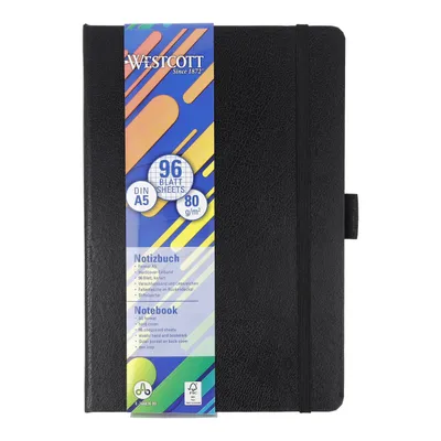 Produktbild von Westcott Notizbuch DIN A5 kariert | 192 Seiten im edlen Hardcover-Einband | 80 g/m² nachhaltigesMix Papier | mit Innentasche, Lesezeichen, Gummizug und Stifthalter | E-744836 00