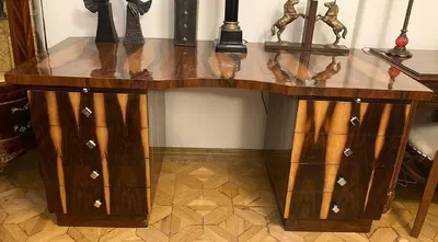 Produktbild von Casa Padrino Art Deco Schreibtisch Braun 180 x 90 x H. 81 cm - Massivholz Bürotisch - Computertisch - Büro Möbel - Luxus Möbel - Massivholz Möbel - Luxus Einrichtung - Büro Einrichtung