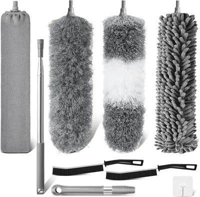 Imagen del producto de Juego de plumillas para quitar el polvo, lavables, extensibles hasta 250 cm, de 9 piezas, ideales para lugares de difícil acceso