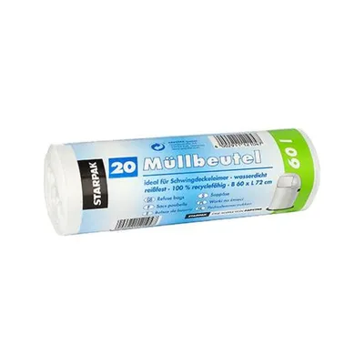 Produktbild von Müllbeutel LDPE 60 L – 72 x 60 cm, Weiß, 16 Rollen à 20 Stück
