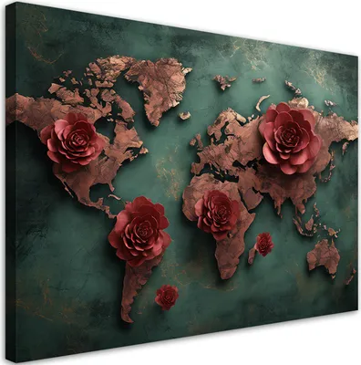 Produktbild von Leinwandbild Blumen Weltkarte Rose 120x80 Feeby Rot bild für die wand bereit zum aufhängen