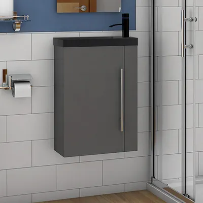 Produktbild von Badmöbel Set 45 cm Waschbecken mit Unterschrank Waschtisch Gäste WC kleinmöbel Anthrazit