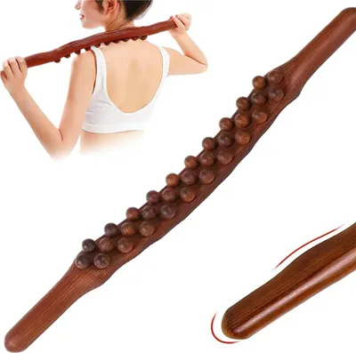 Produktbild von Holz Massagegerät, Nacken- & Rückenmassage, 31 Perlen Massage Roller Stick, Guasha Tool für entspannende Muskelmassage