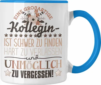Produktbild von Trendation - Kollegin Abschied Tasse Abschiedsgeschenk Spruch Kollegin Geschenkidee zum Abschied Becher Kaffeetasse (Blau)